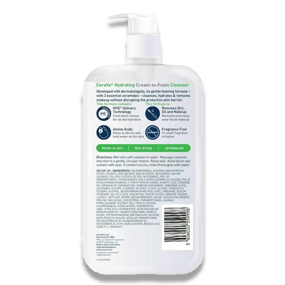 CeraVe - Hydrating, Clean-to-foam Cleanser - 12 Oz - 12 Pack