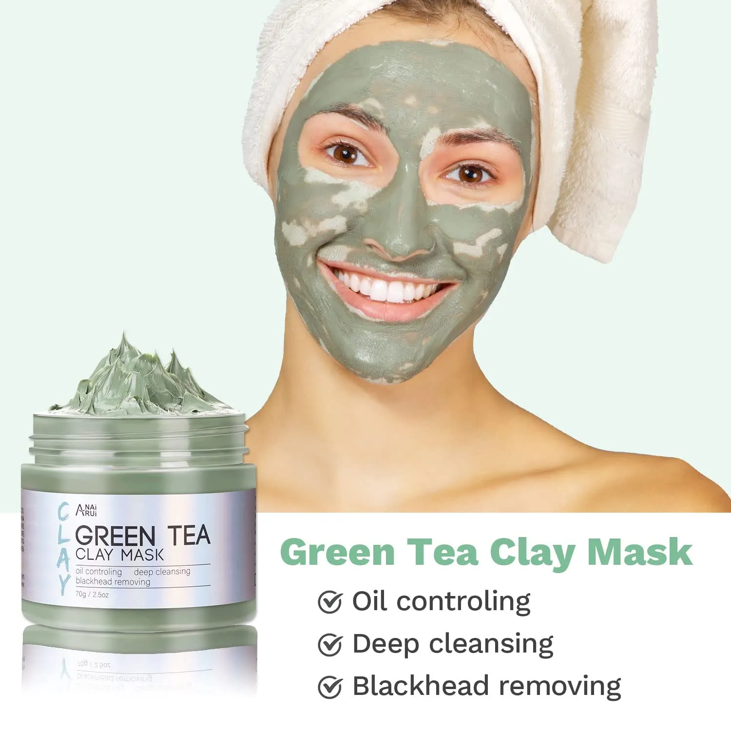 Turmeric Clay Mask, Green Tea and Dead Sea Minerals, Spa Facial Mask Set 2.5 oz each