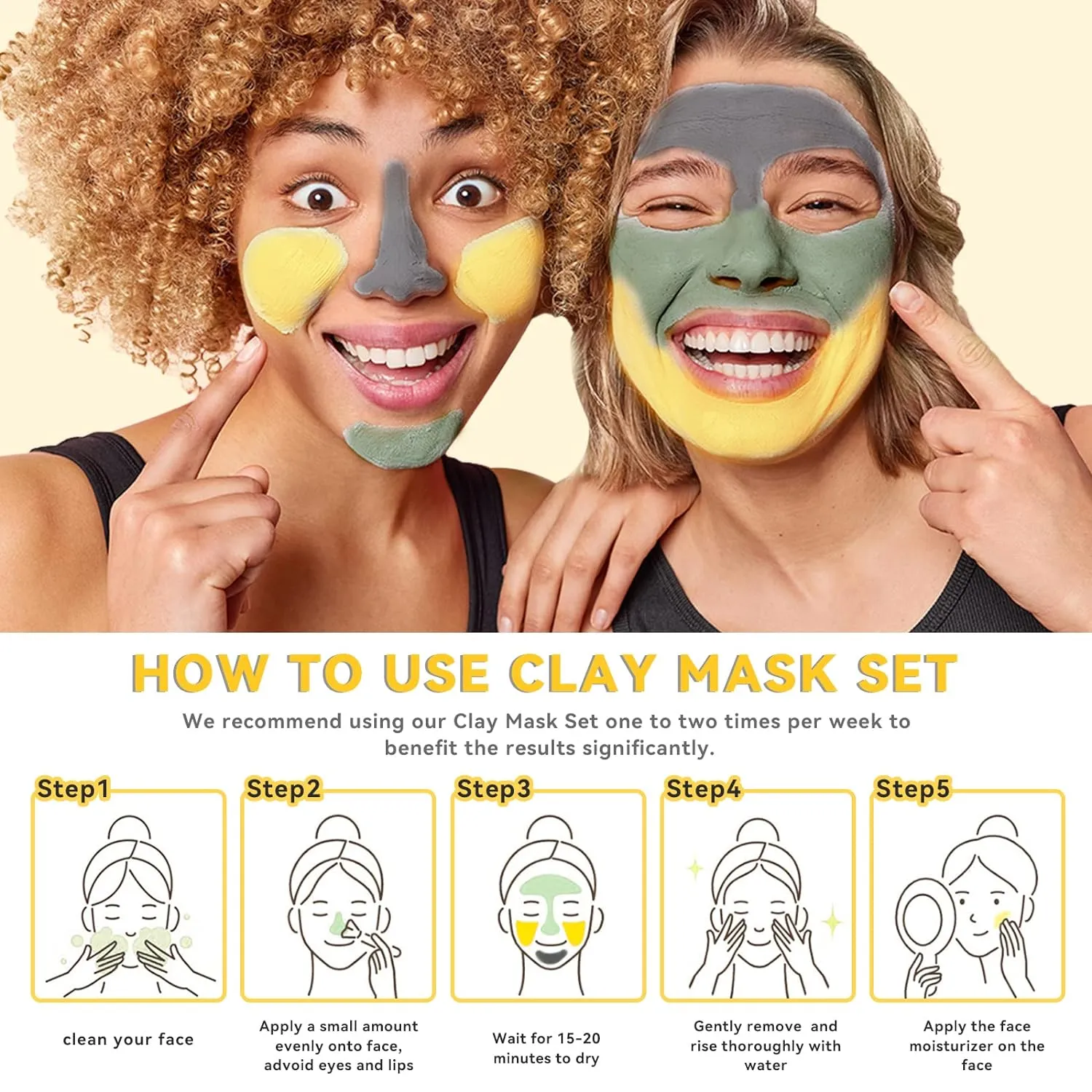 Turmeric Clay Mask, Green Tea and Dead Sea Minerals, Spa Facial Mask Set 2.5 oz each